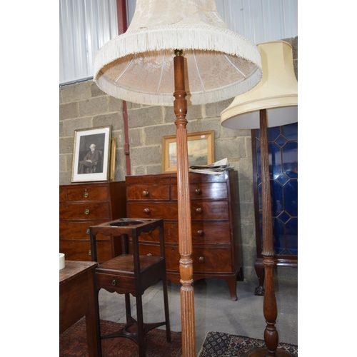 3123 - Four wooden Lamp Stands with shades.  largest 159cm tall