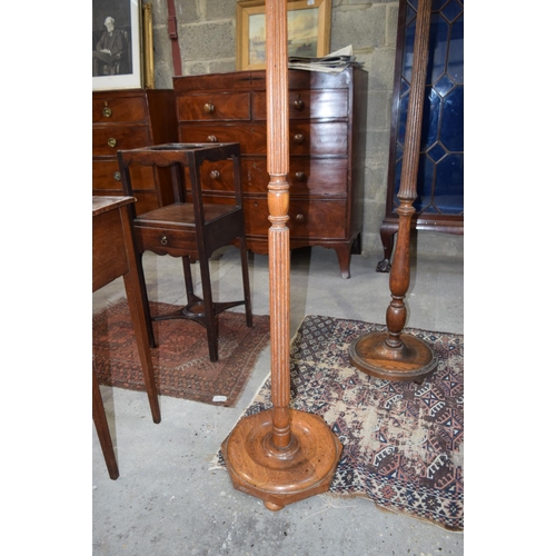 3123 - Four wooden Lamp Stands with shades.  largest 159cm tall