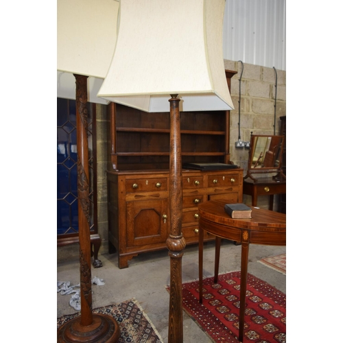 3123 - Four wooden Lamp Stands with shades.  largest 159cm tall