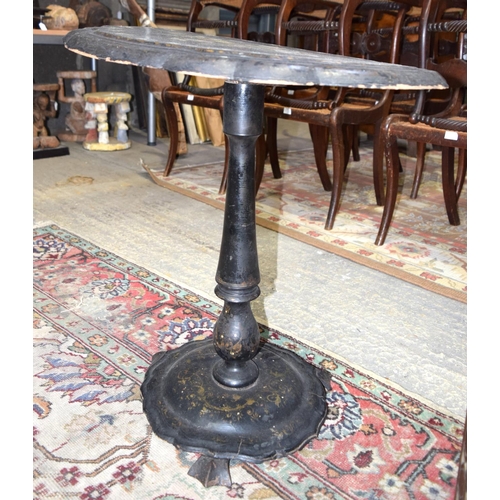 3126 - Ornately carved Syrian Table inset with mother of pearl and a Lacquer Table.  66cm x 65cm. (2)