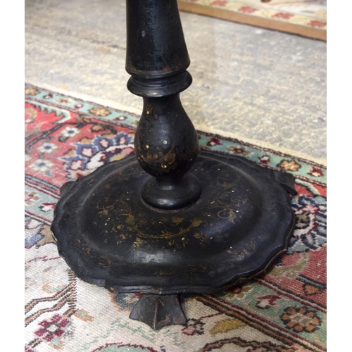 3126 - Ornately carved Syrian Table inset with mother of pearl and a Lacquer Table.  66cm x 65cm. (2)