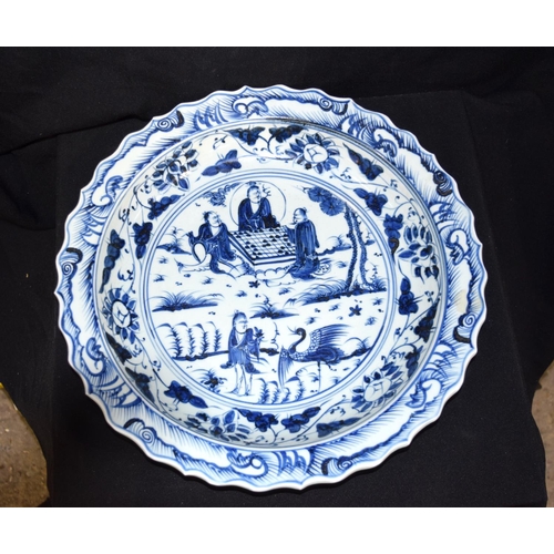 3127 - Large Japanese dish and 3 other plates.  largest 40cm diameter