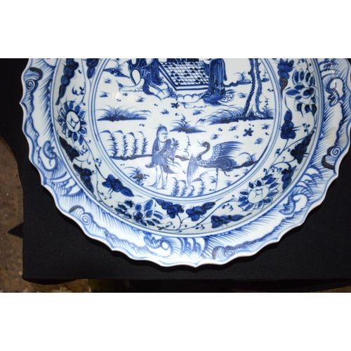 3127 - Large Japanese dish and 3 other plates.  largest 40cm diameter