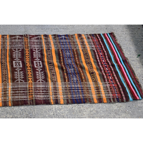 3137 - An Anatolian wool Cicim embroidered long rug.  317cm x 117cm