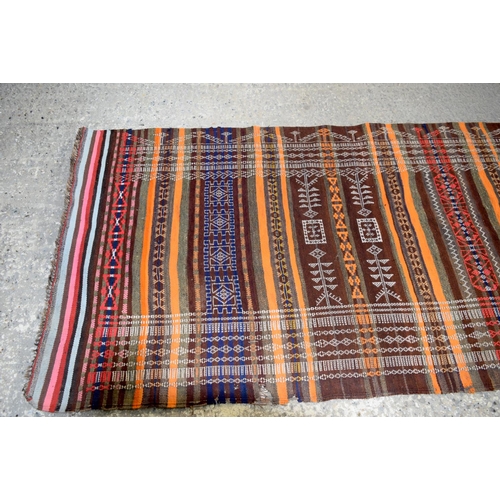 3137 - An Anatolian wool Cicim embroidered long rug.  317cm x 117cm