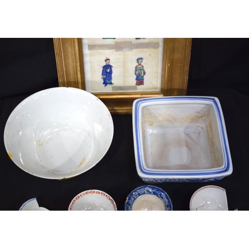 3164 - A group oriental collection including framed Pith papers and ceramics