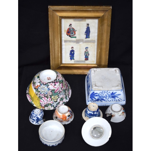 3164 - A group oriental collection including framed Pith papers and ceramics