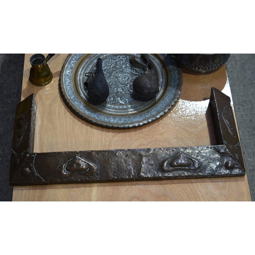 3179 - Group of miscellaneous metal items fire surround, Islamic dish quantity