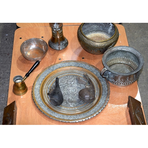 3179 - Group of miscellaneous metal items fire surround, Islamic dish quantity