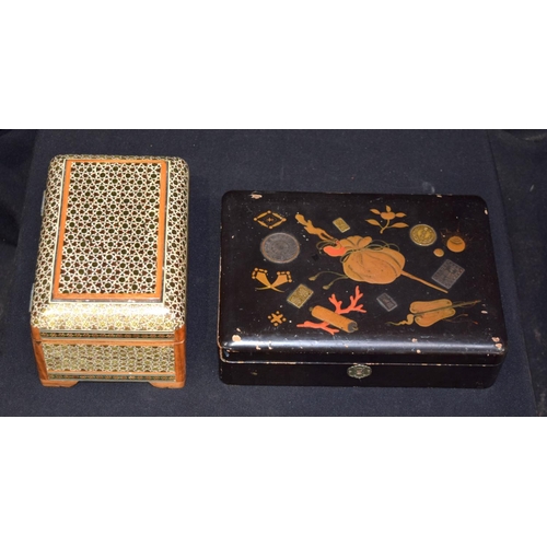 3184 - Japanese wooden lacquered  box and an Islamic heavily decorated box. (2)