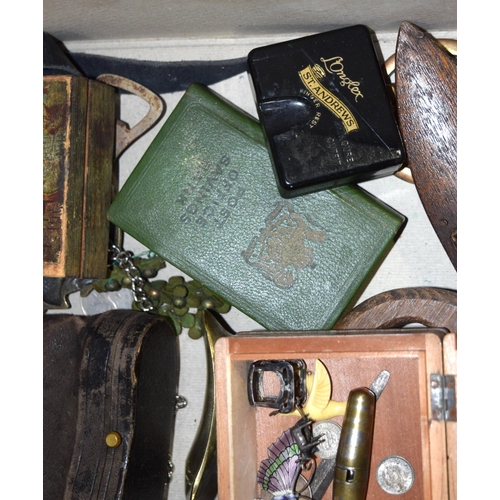 3185 - Miscellaneous group, vintage tools, money boxes, opera glasses etc