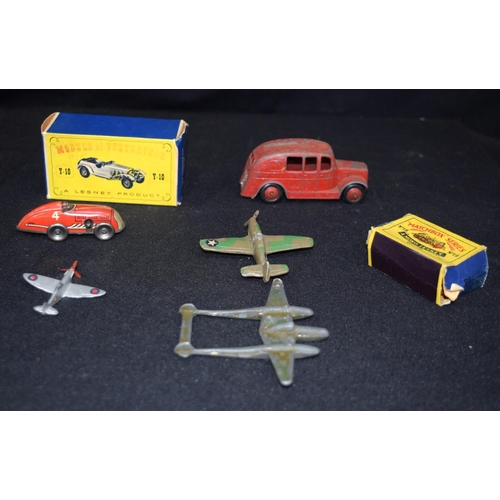 3186 - Group of model cars and planes includes Dinky and Matchbox models