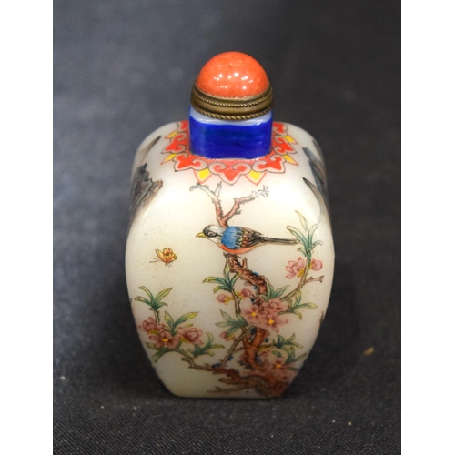 3196 - Chinese snuff bottle decorated with landscapes and birds. 7 cm