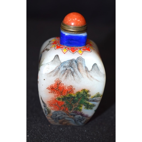 3196 - Chinese snuff bottle decorated with landscapes and birds. 7 cm