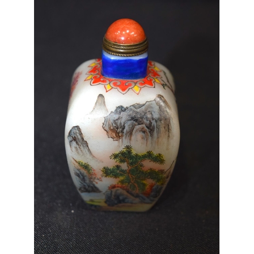 3196 - Chinese snuff bottle decorated with landscapes and birds. 7 cm