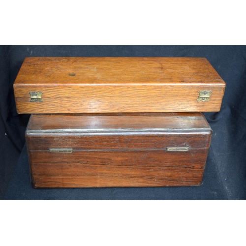 3231 - A boxed stainless Knife Set together with another wooden box with Mother of Pearl insert.  41cm x 15... 