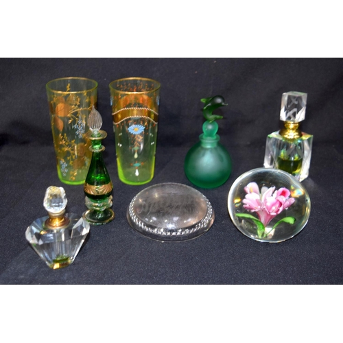 3241 - Collection of  Scent bottles, paperweight and glass