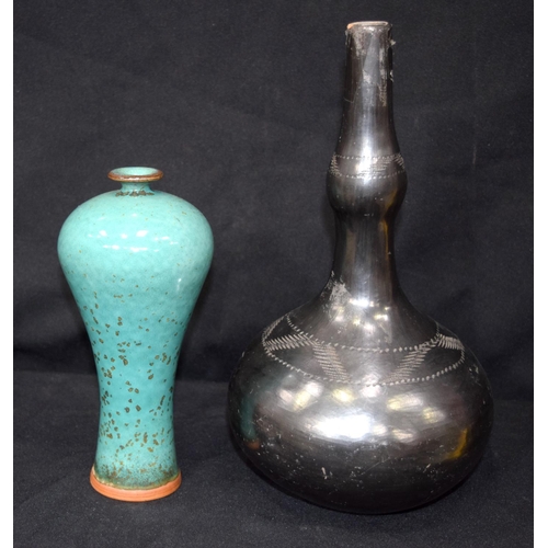 3247 - A Turquoise glazed Chinese Meiping Vase and another vase.  largest 28 cm high