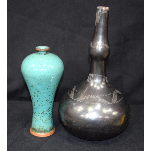 3247 - A Turquoise glazed Chinese Meiping Vase and another vase.  largest 28 cm high