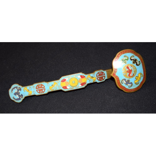 3252 - A Chinese Cloisonne bronze Ruyi Sceptre.  21cm long