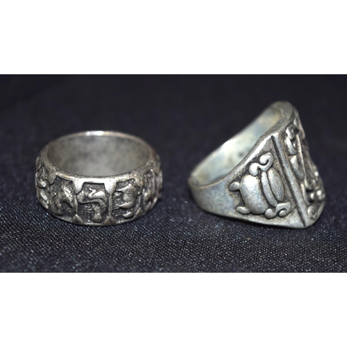 3268 - Two Chinese White metal rings