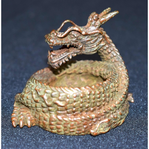 3272 - A small bronze Japanese  dragon pot 6 cm