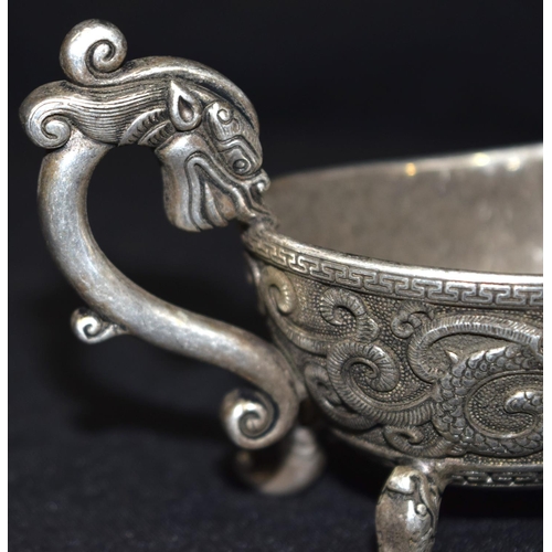 3279 - A Chinese white metal dragon Sauce Boat.  13cm