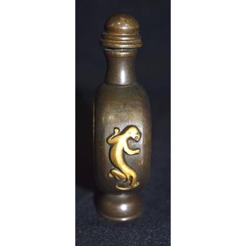 3287 - A Chinese Bronze Snuff Bottle with a white metal plaque