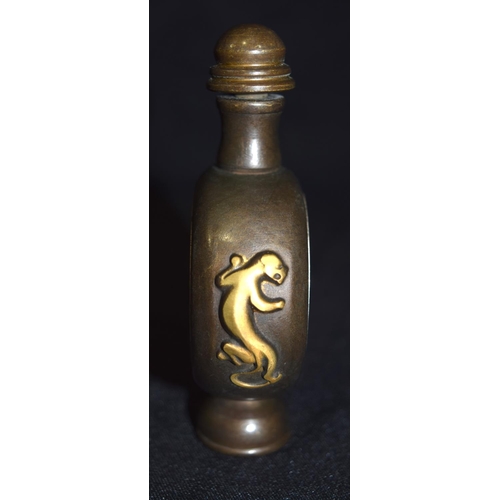 3287 - A Chinese Bronze Snuff Bottle with a white metal plaque