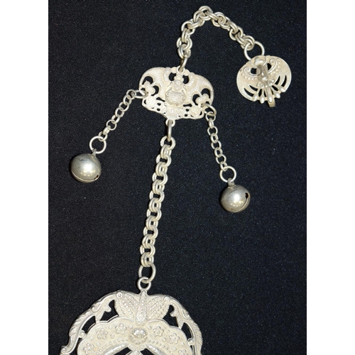 3293 - A Chinese white metal hanging pendant 33 x 8cm