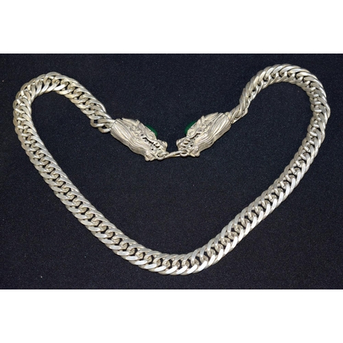 3297 - A Chinese white metal dragon necklace with heavy chain 60cm