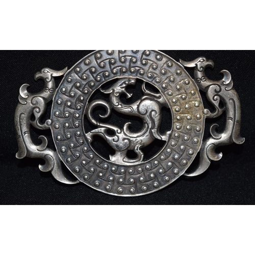 3301 - A Chinese white metal pendant or plaque 11cm x 8 cm