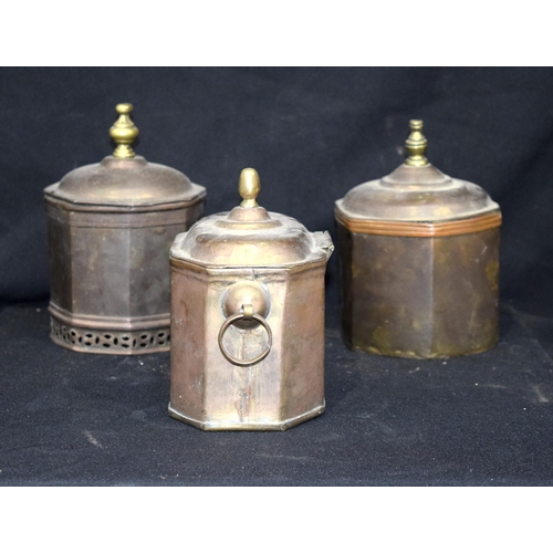 3308 - Three Antique lead Tobacco boxes with lids largest 18 x 17 cm