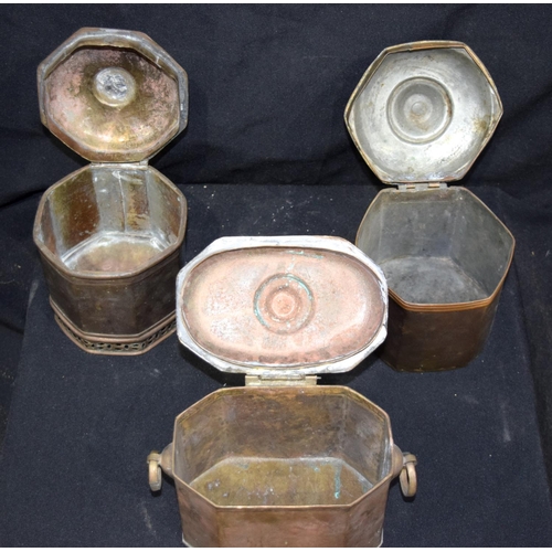 3308 - Three Antique lead Tobacco boxes with lids largest 18 x 17 cm