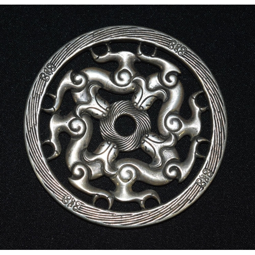 3336 - A Chinese  white metal plaque 8cm