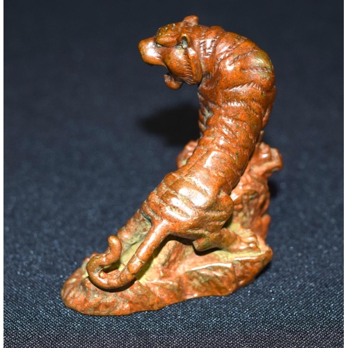 3339 - A small bronze Japanese  tiger on a rock 6 cm