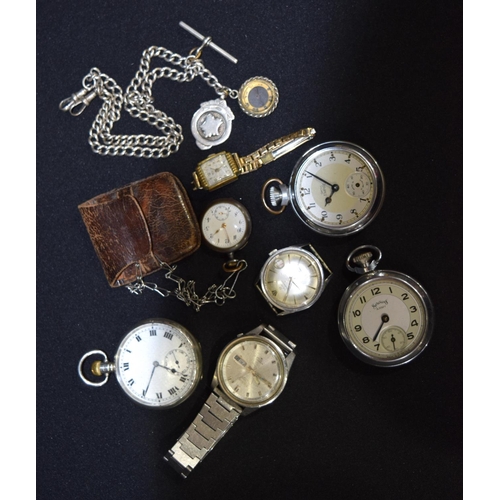 3366 - A collection of pocket watches , watches and a silver watch chain