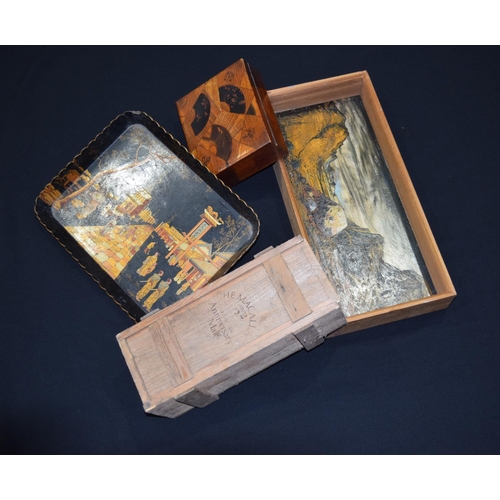 3367 - A Japanese Lacquered tray, together with two vintage boxes and a tray