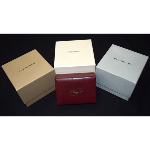 3403 - Four watch boxes two Longines, two Burberry