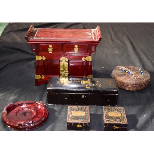 3436 - A Chinese wooden cabinet, Japanese Lacquer boxes etc