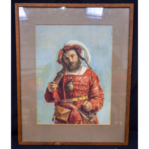 3745 - Framed water colour of a soldier by William Henry Haines (1812- 1884)33cm x 25cm