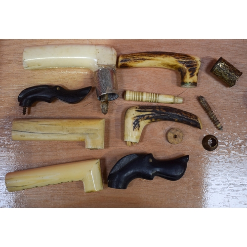 3413 - small collection of walking cane handles Ivory,bone and wood