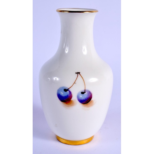 104 - A ROYAL WORCESTER VASE painted with fruit by Roberts, signed, shape 2491, black mark. 11.5cm high