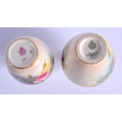 108 - A ROYAL WORCESTER VASE painted with Hadley style roses shape H 302 date code for 1912 and a Royal Wo... 