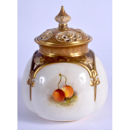 111 - A ROYAL WORCESTER VASE AND COVER painted with fruit by Ricketts, signed, shape 176 H, date code for ... 