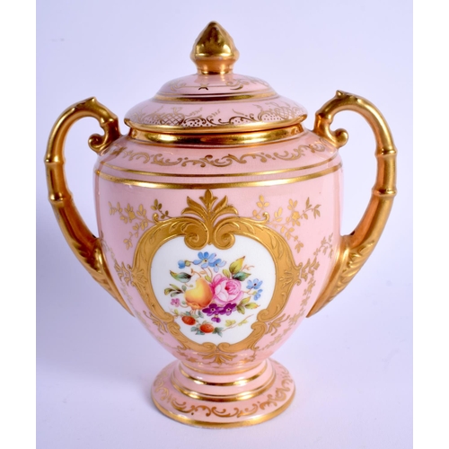 137 - Late 19 th / early 20th c. Coalport two handled vase and cover painted with  flowers in gilt panel o... 