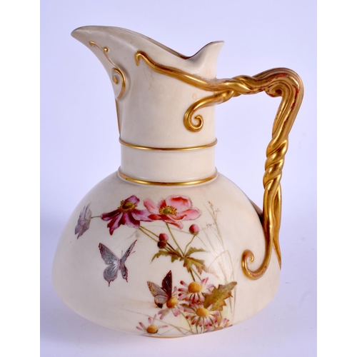 139 - Royal Worcester large ivory ewer painted flowers, shape 1378, date 1893, monogram for Edward Raby. 1... 