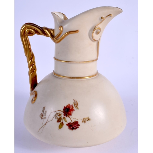 139 - Royal Worcester large ivory ewer painted flowers, shape 1378, date 1893, monogram for Edward Raby. 1... 