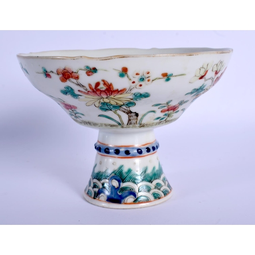 1501 - A 19TH CENTURY CHINESE FAMILLE ROSE PORCELAIN TAZZA Guangxu, painted with flowers. 10 cm x 13 cm.