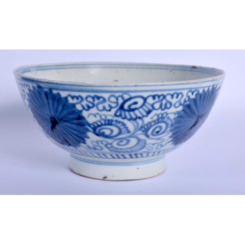 1502 - AN 18TH/19TH CENTURY CHINESE BLUE AND WHITE PORCELAIN BOWL possibly Korean, painted with floral scro... 